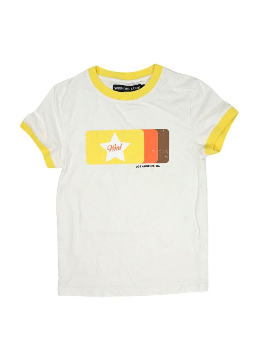 Wish Me Luck Ringer T-Shirt in White Yellow